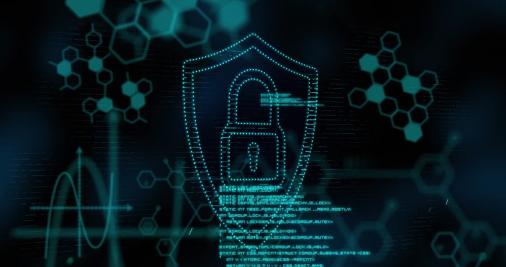 ImageOfSecurityPadlockIconChemicalStructuresAndDataProcessing